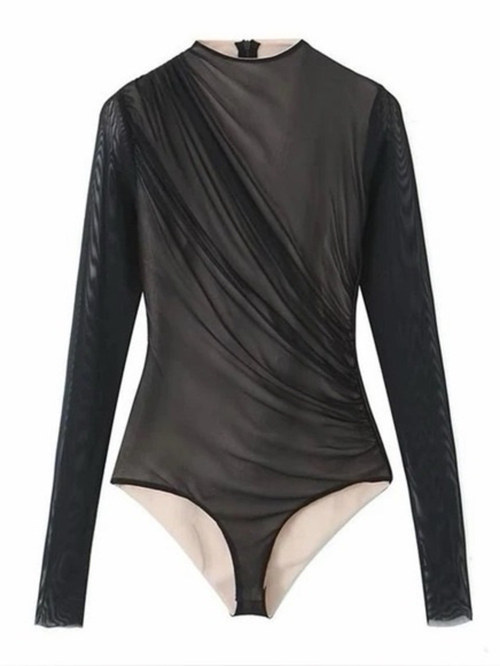 Zara Sheer Black Mesh Long-Sleeve Bodysuit